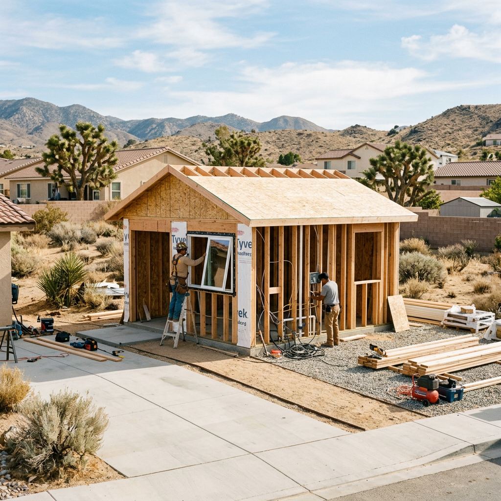 Backyard ADU and garage conversion construction in the Antelope Valley