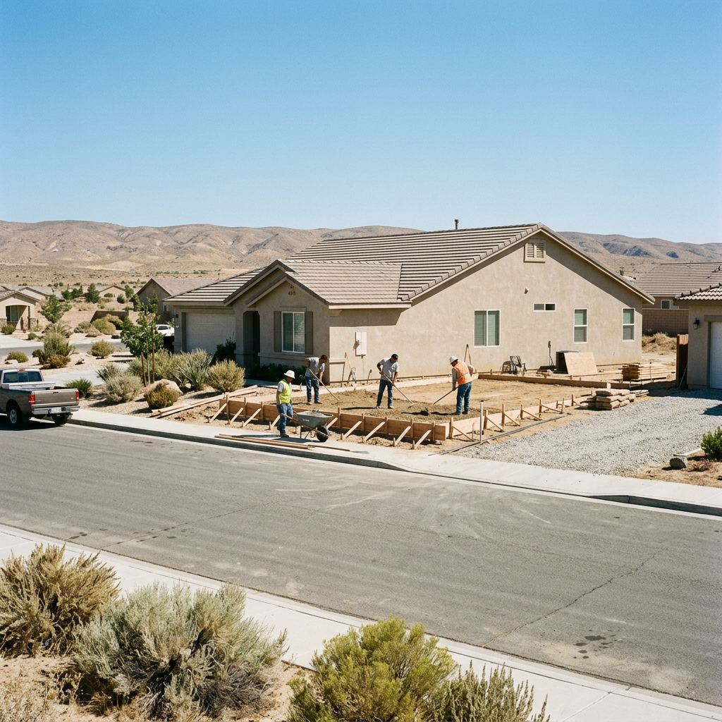 Lancaster California desert home with contractors working on a residential project