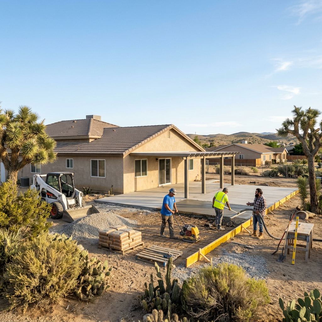 Quartz Hill residential property with contractor preparing outdoor concrete work