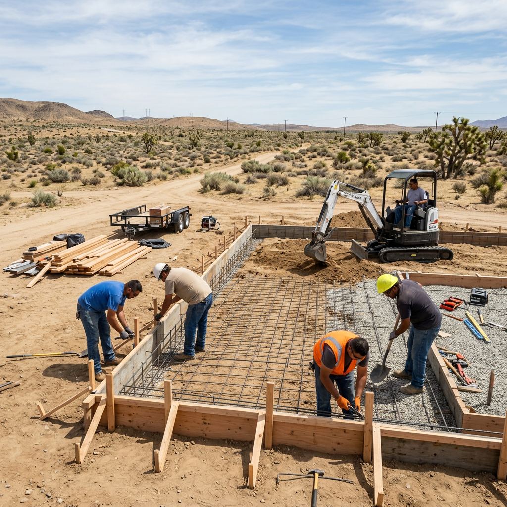 Rosamond high-desert home with room addition framing at sunset