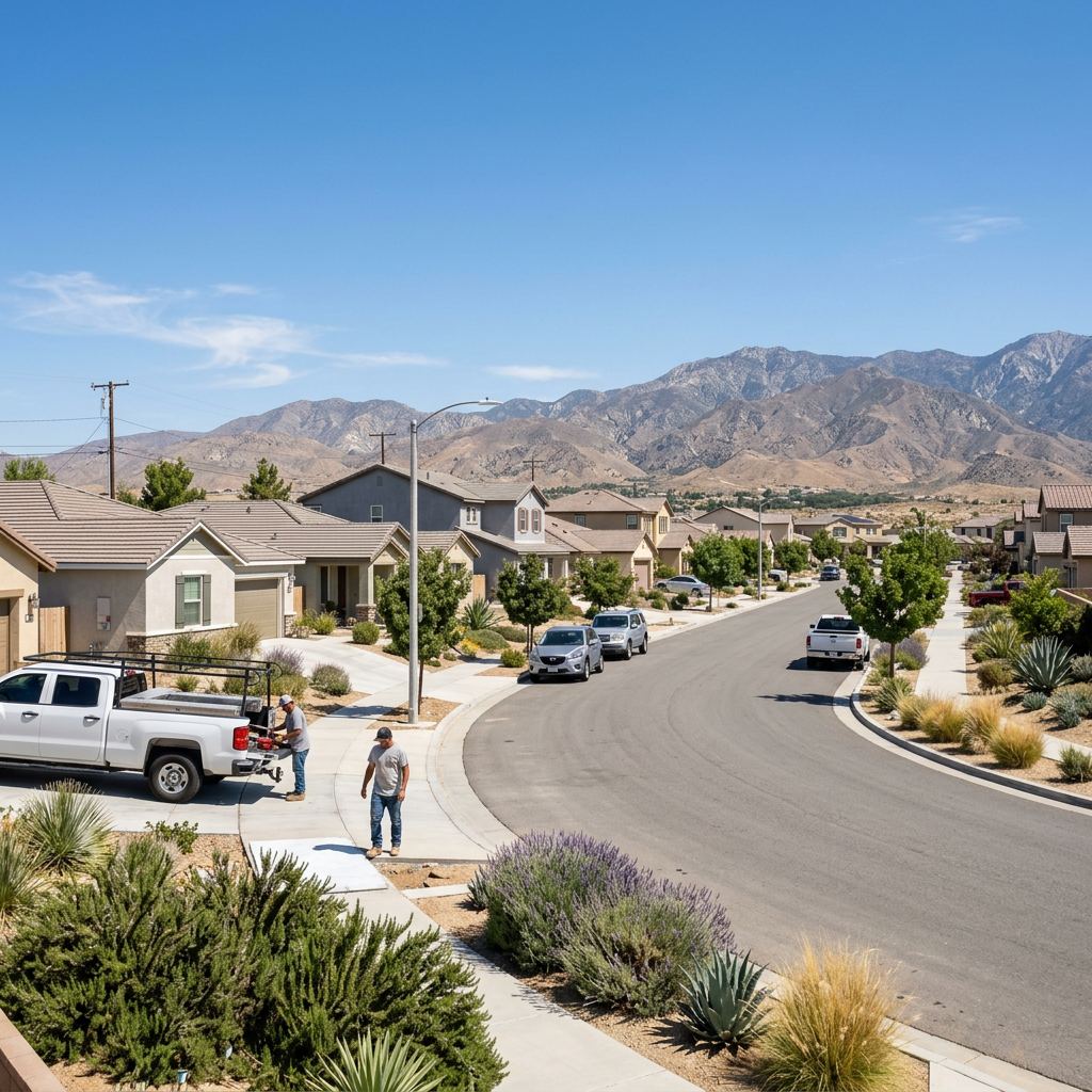Antelope Valley residential service area with mountain views